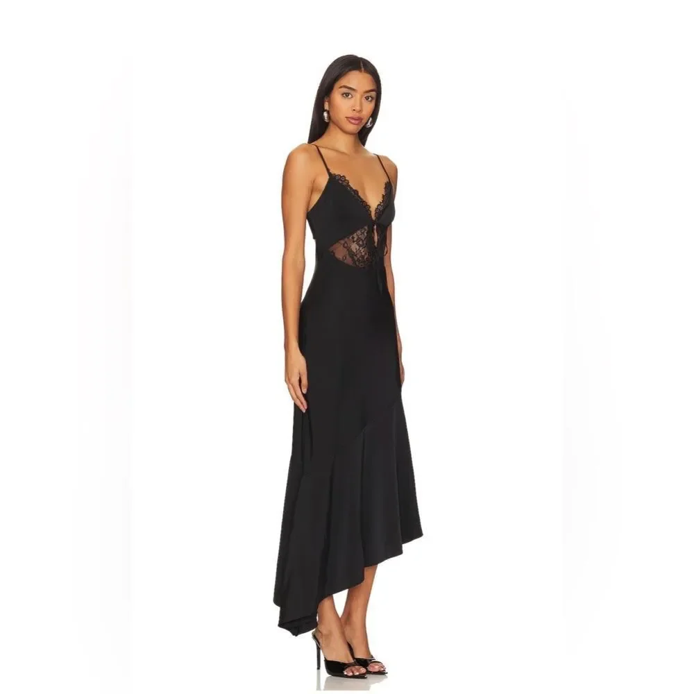 NWT NBD Brigitta Satin Lace Midi Dress in Black - Picture 4 of 10